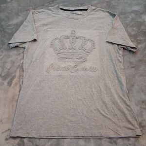 Bruno Cavalli T-Shirt Mens Sz M Gray Raised Crown Logo Spellout Cotton Blend‎